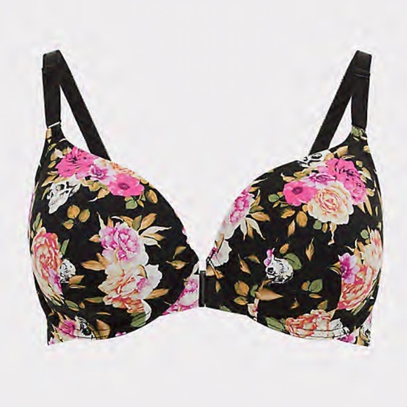 🆕 BLACK SKULL FLORAL FRONT CLASP BRA - Picture 2 of 4